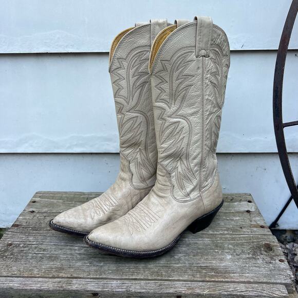 Nocona Boots Cowgirl Beige Cream Marbled Point Toe Western Style 76133 Size 6C - Picture 1 of 7